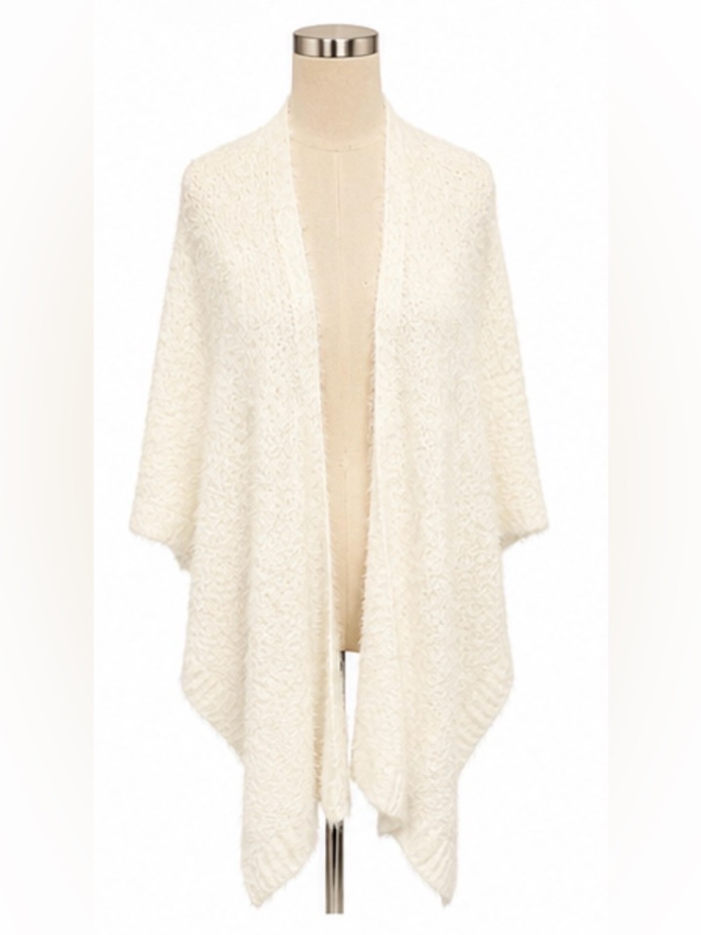 LOFT Ivory Eyelash Knit Open-Front Poncho Cardigan — M/L